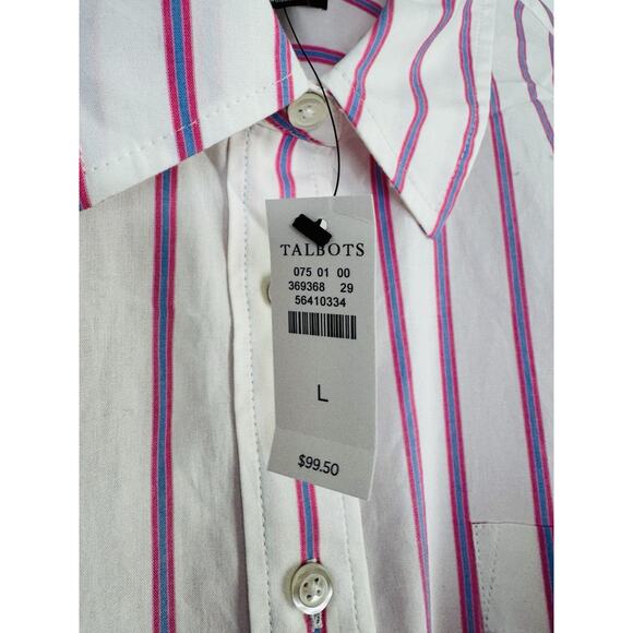 Talbots Button Down Shirt Pink Blue Stripe Large. Long Sleeve NWT Work Casual - Picture 7 of 7